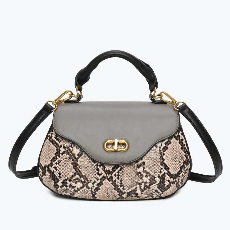 GB print shoulder bag with flap closure