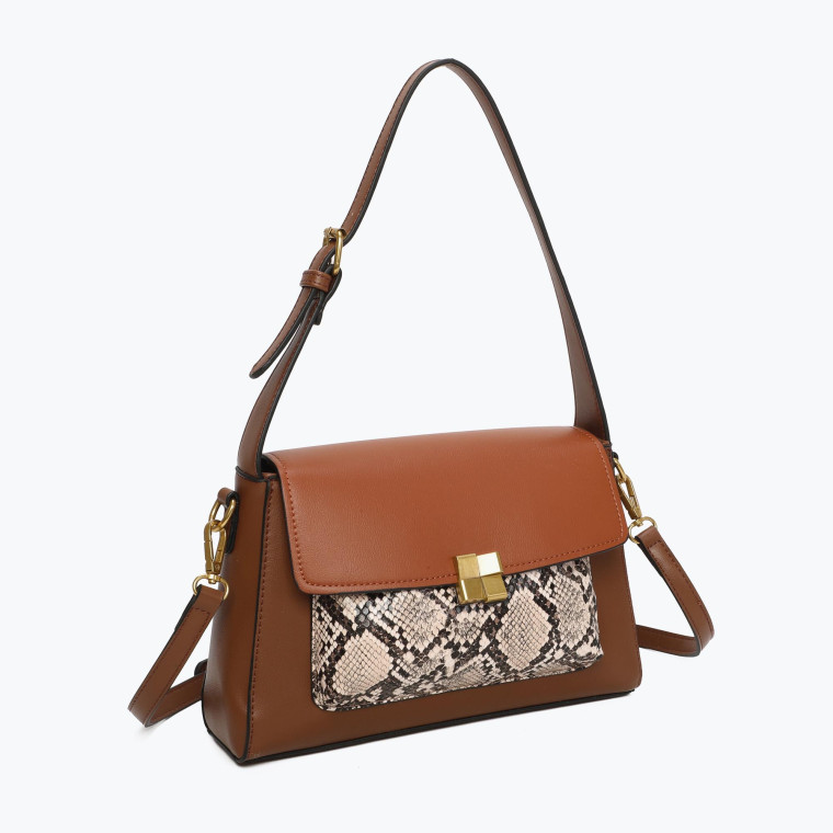 Shoulder bag with print and distinctive GB closure