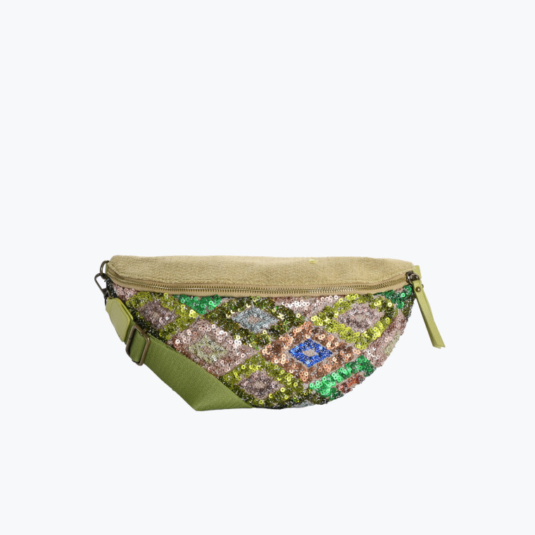 Waist/chest bag in GB fabric and sequins