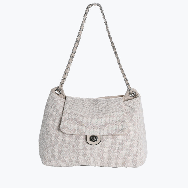 Fabric shoulder bag with GB flap closure