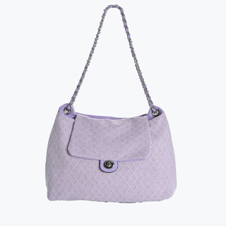 Fabric shoulder bag with GB flap closure