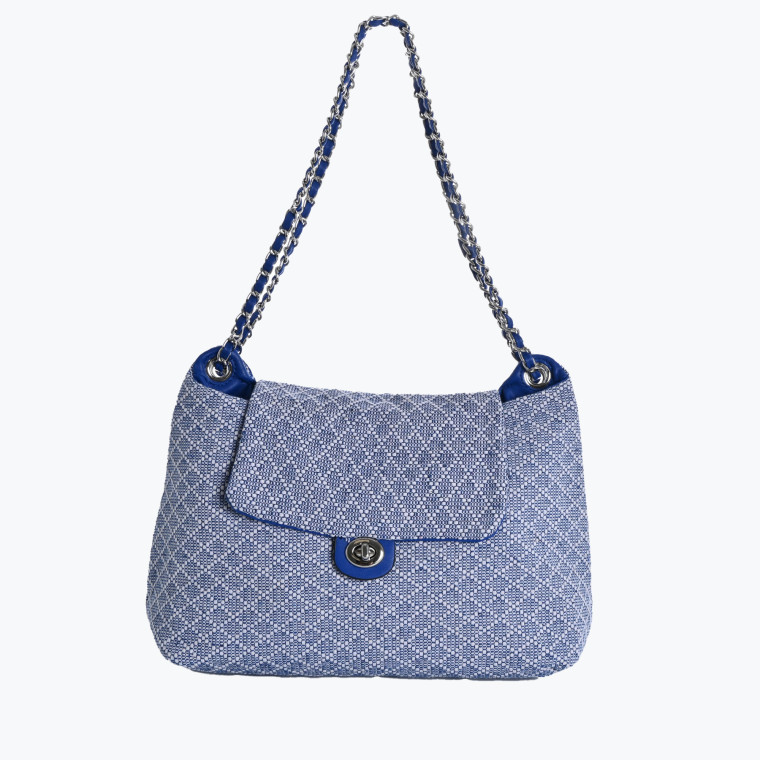 Fabric shoulder bag with GB flap closure