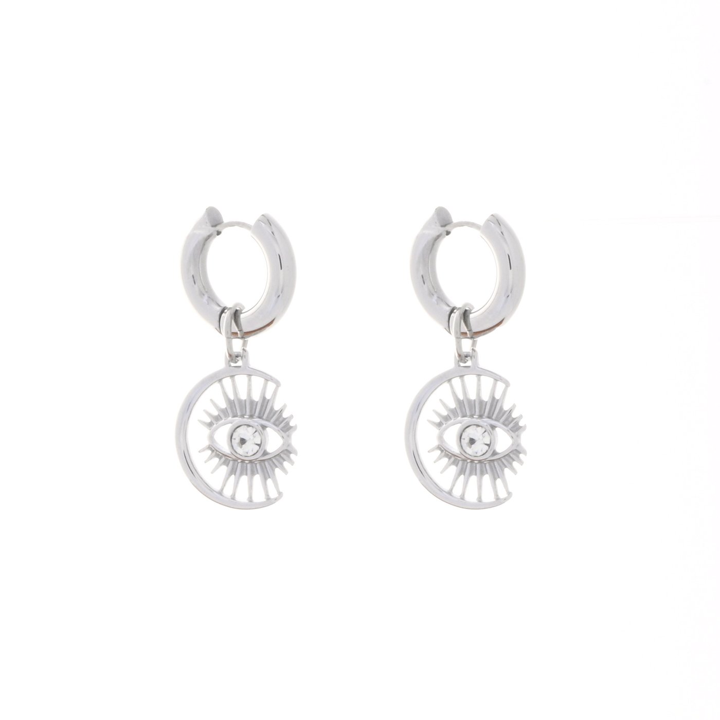 Boucles d\'oreilles lune et oeil en acier GB