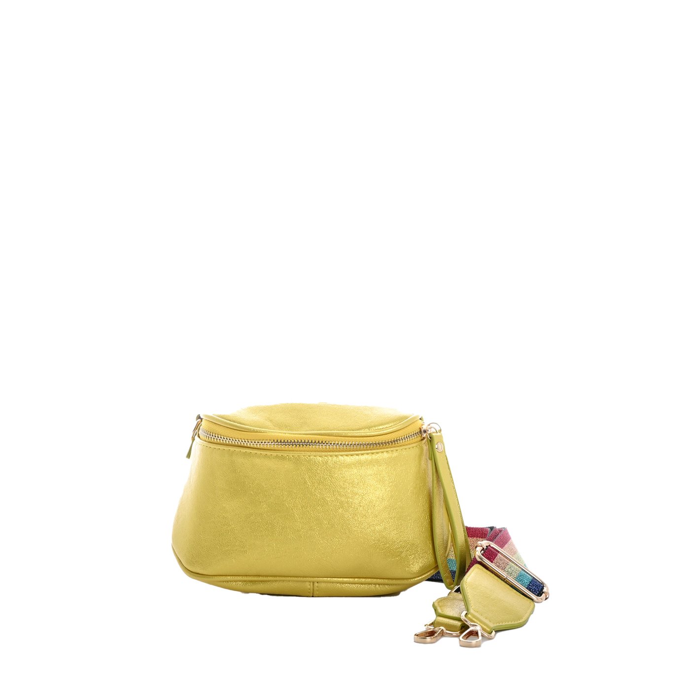 Waist/chest bag with metallic texture and colored strap GB