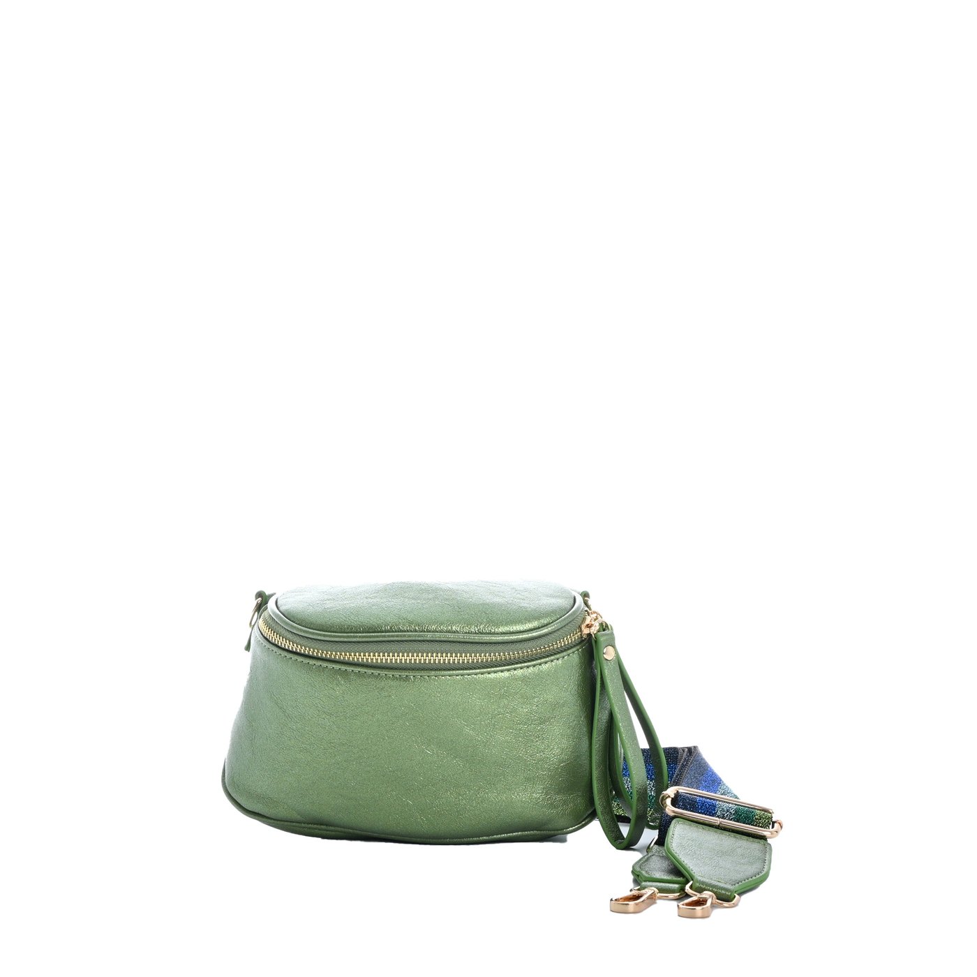 Waist/chest bag with metallic texture and colored strap GB