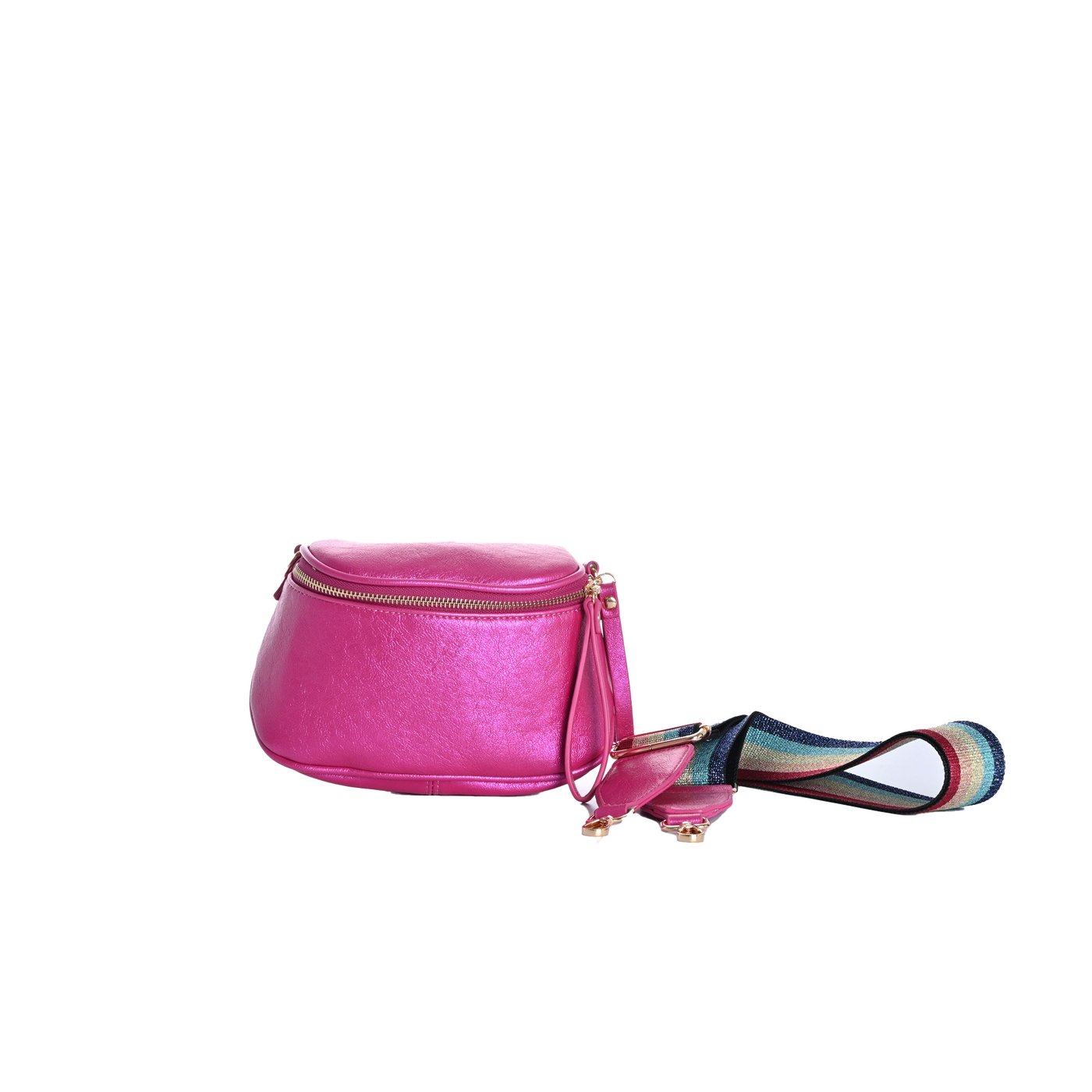 Waist/chest bag with metallic texture and colored strap GB