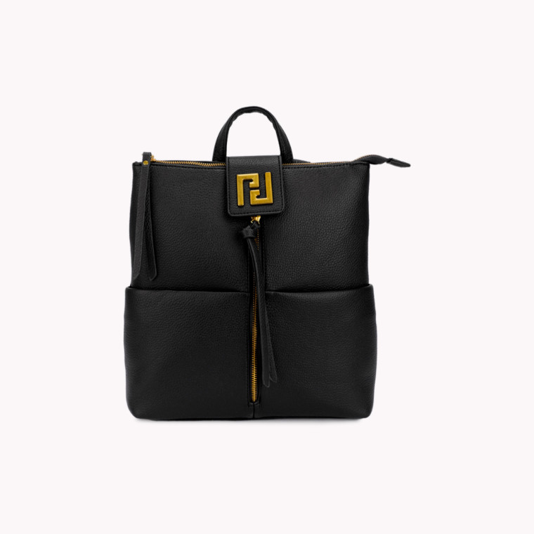 Synthetic backpack with front zipper and gold detail GB