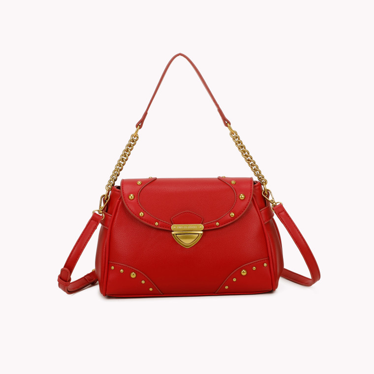 Shoulder bag with studded details and GB flap closure