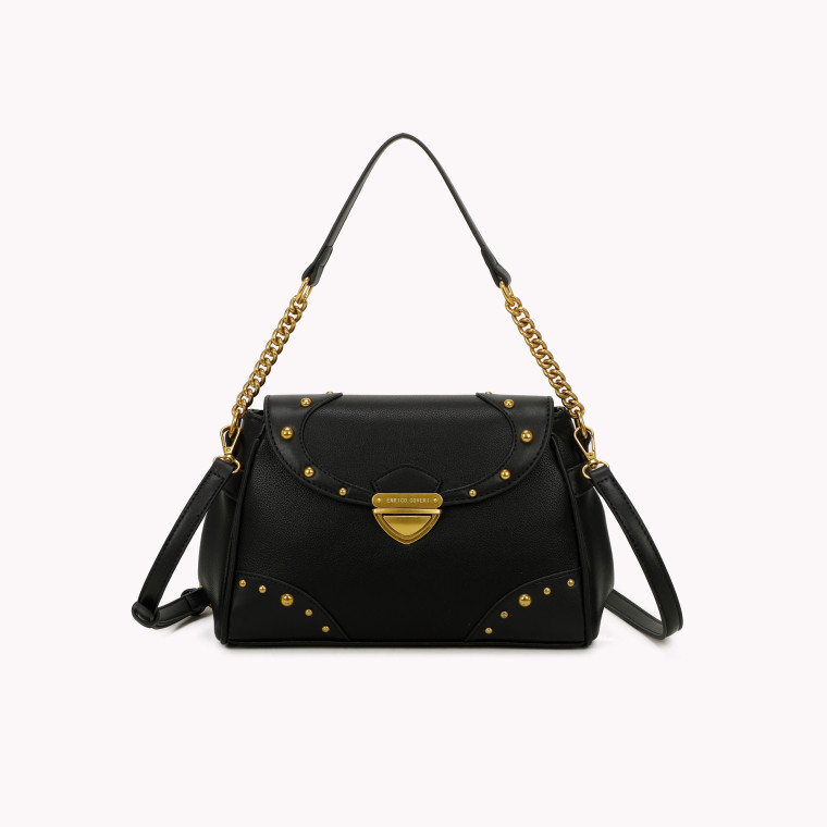 Shoulder bag with studded details and GB flap closure