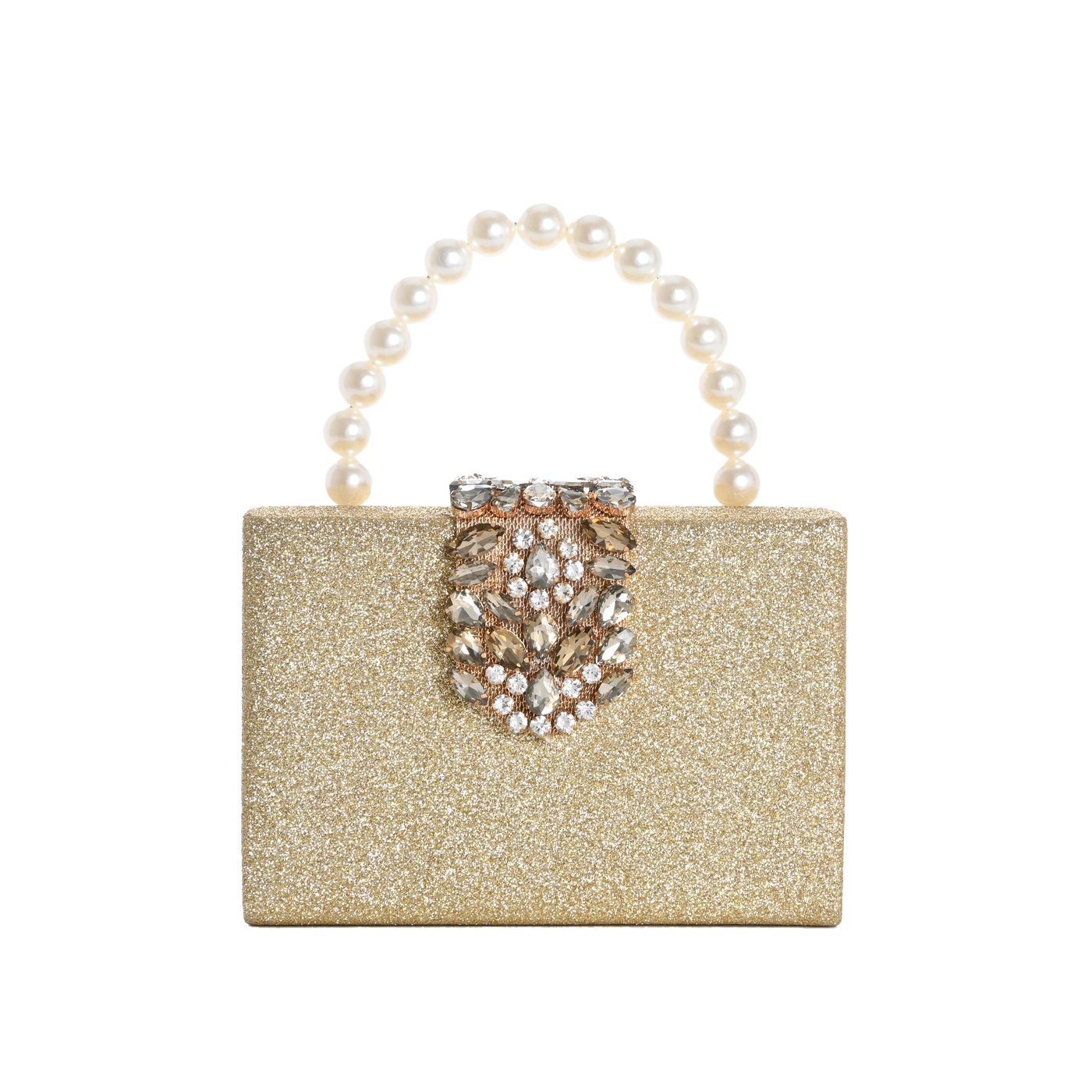 Bolso de fiesta brillante con asa de perlas GB