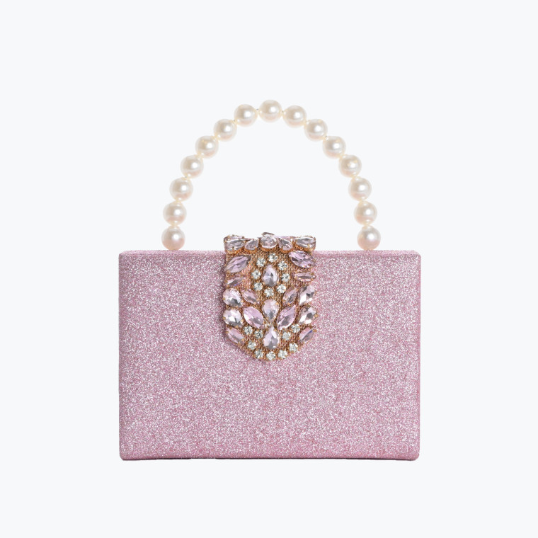 Bolso de fiesta brillante con asa de perlas GB