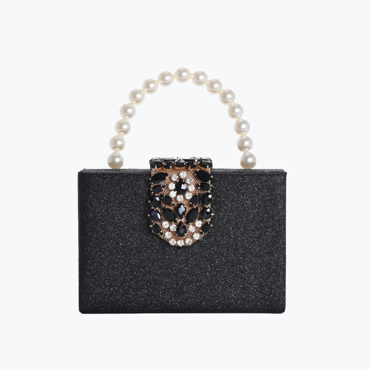 Bolso de fiesta brillante con asa de perlas GB