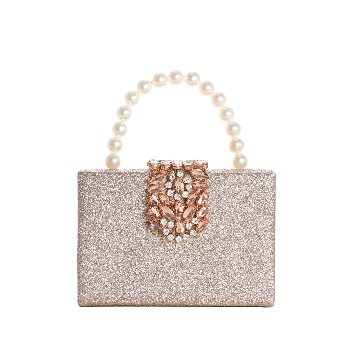 Bolso de fiesta brillante con asa de perlas GB