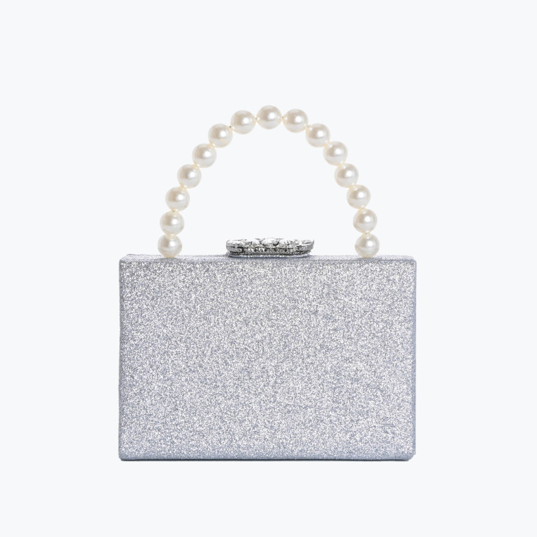 Bolso de fiesta brillante con asa de perlas GB