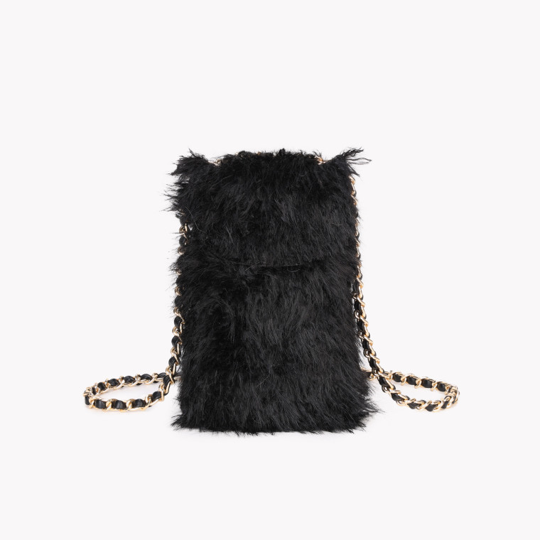 Fur cell phone holder with GB intertwined chain