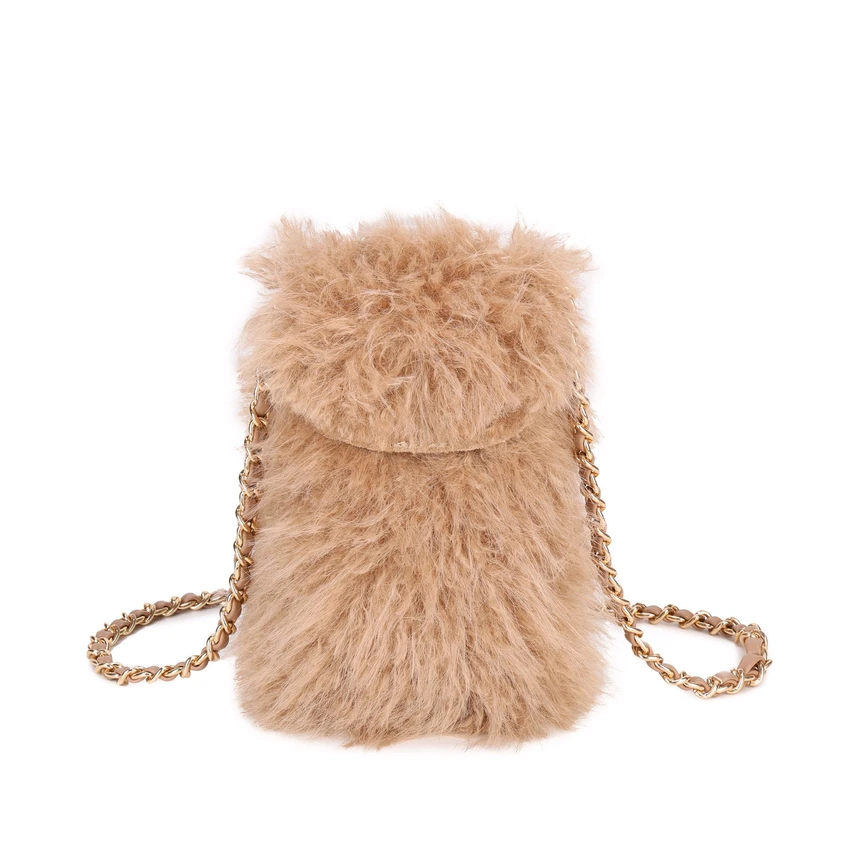Fur cell phone holder with GB intertwined chain