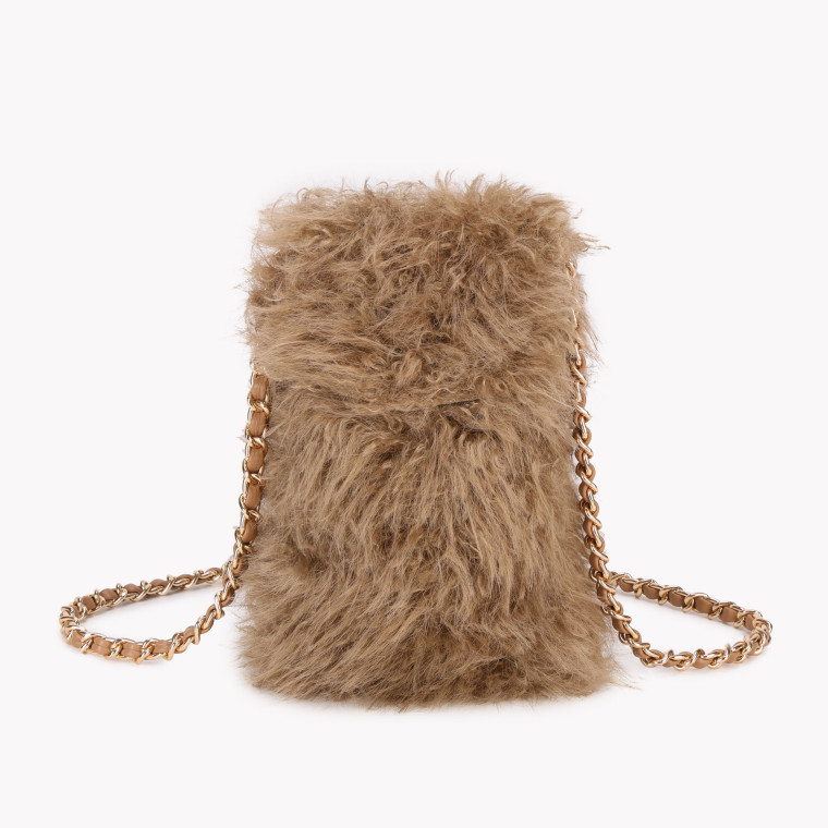 Fur cell phone holder with GB intertwined chain