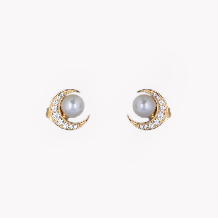 Shiny moon earrings with pearl GB