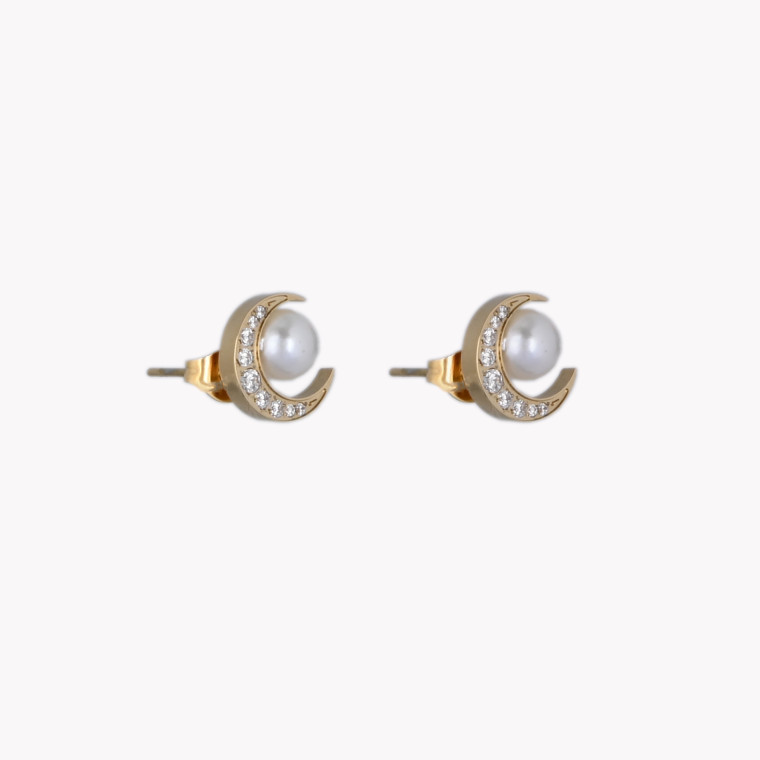 Boucles d&#039;oreilles lune brillante avec perle GB