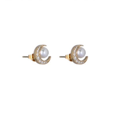 Pendientes luna brillante con perla GB