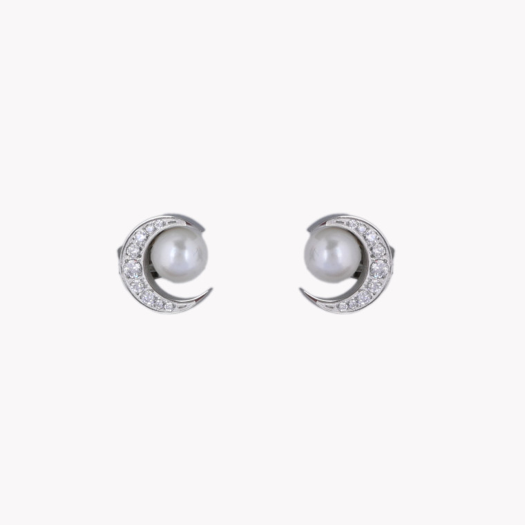 Pendientes luna brillante con perla GB