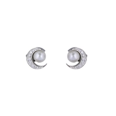 Boucles d'oreilles lune brillante avec perle GB