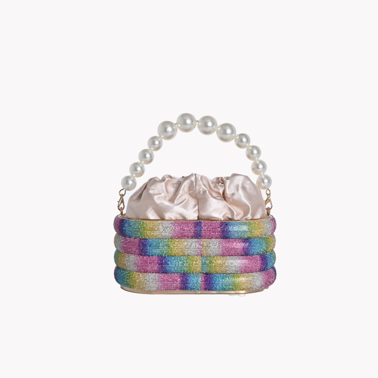 Bolso de fiesta brillante y asa con perlas GB