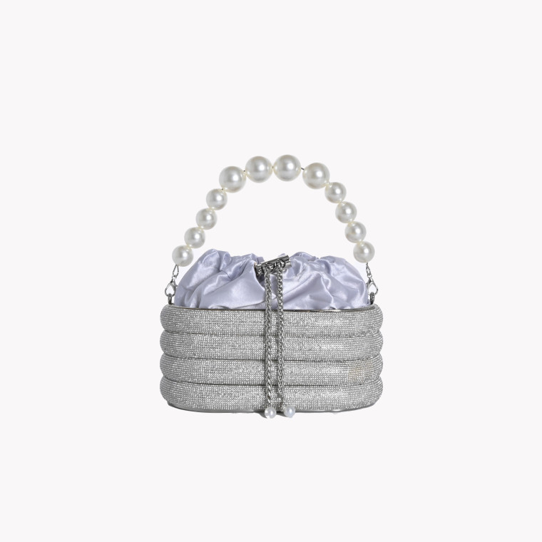 Bolso de fiesta brillante y asa con perlas GB