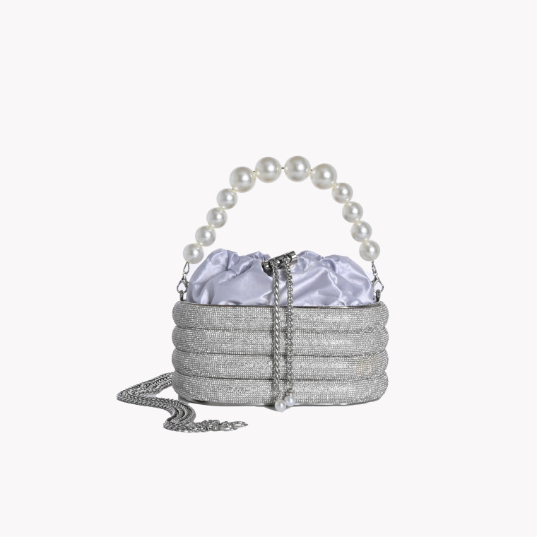 Bolso de fiesta brillante y asa con perlas GB