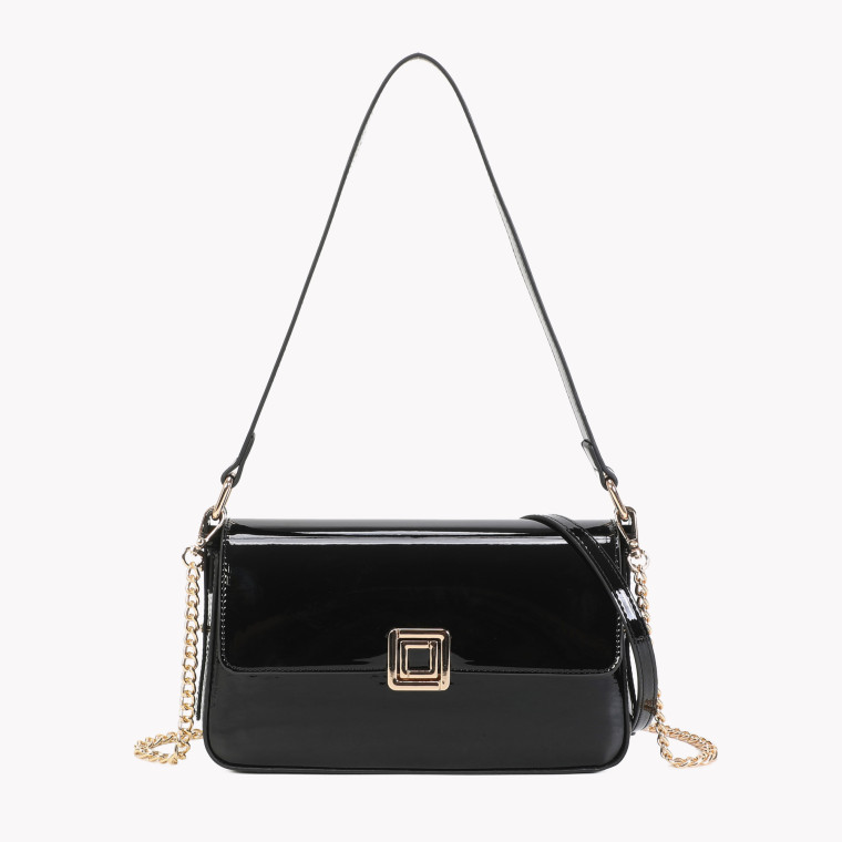 Patent leather shoulder bag with GB magnet closure