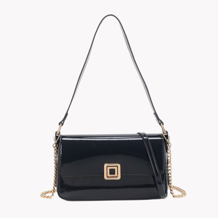 Patent leather shoulder bag with GB magnet closure