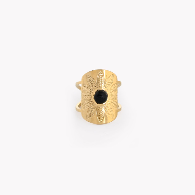 Steel adjustable ring texture flowery GB