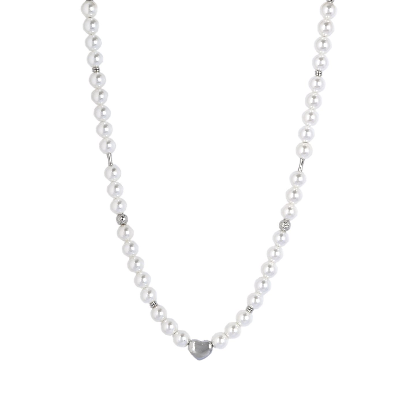 Pearl steel necklace with heart GB