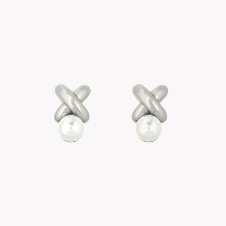 Boucles d&#039;oreilles en forme de X avec perle GB