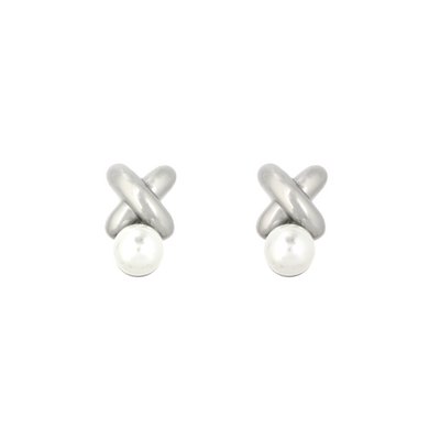 Boucles d\'oreilles X en acier avec perle GB