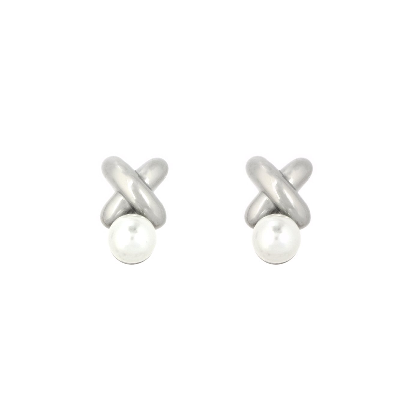 Steel X earrings with pearl GB