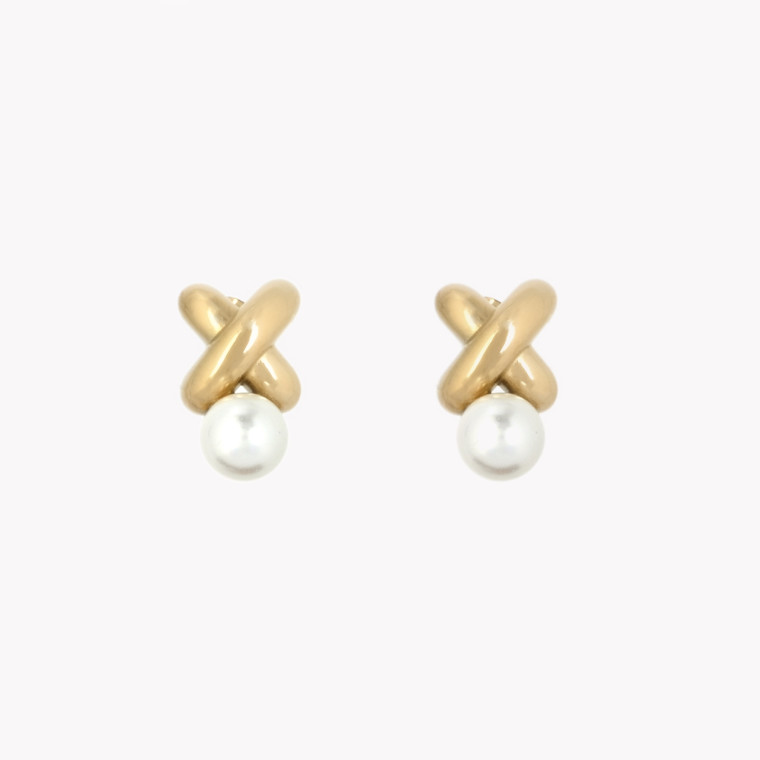 Boucles d&#039;oreilles en forme de X avec perle GB