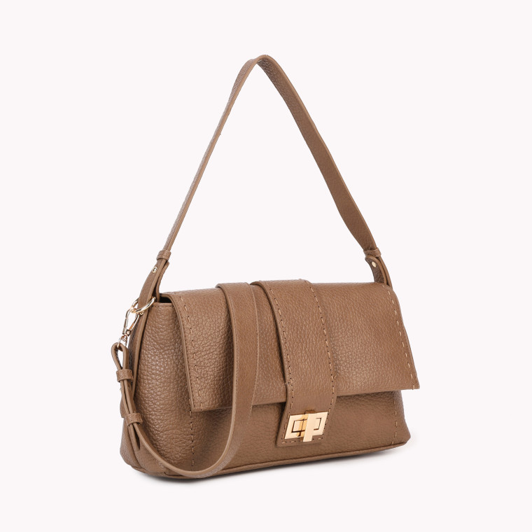 Shoulder bag with flap closure and GB stitching detail