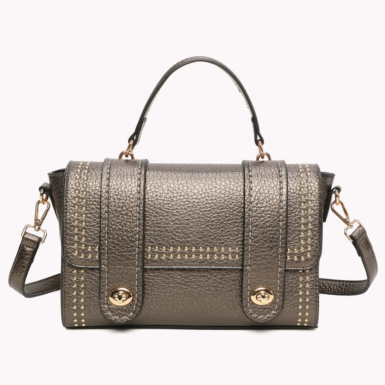 Satchel style shoulder bag with mini gold studs GB