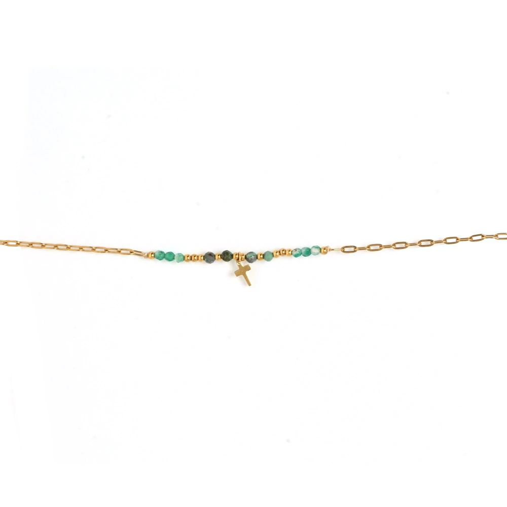 Pulsera en acero con piedras cruz GB