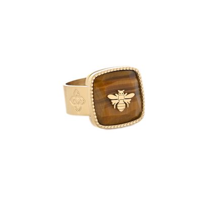 Bague acier pierre natural abeille GB