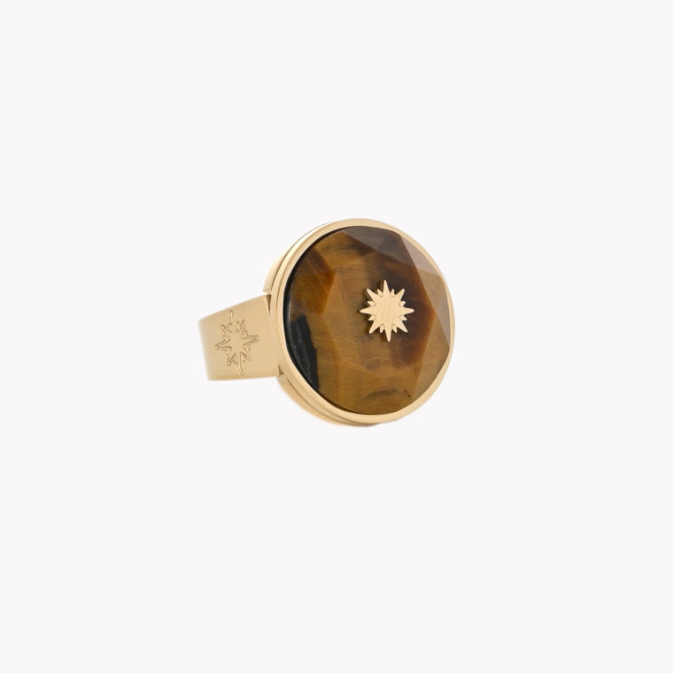 Clover steel ring natural stone star GB