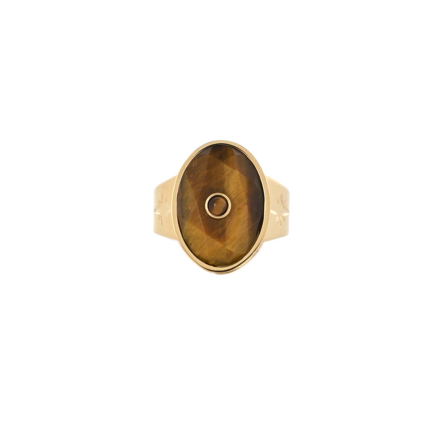 Bague acier pierre natural ovale GB