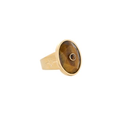 Bague acier pierre natural ovale GB