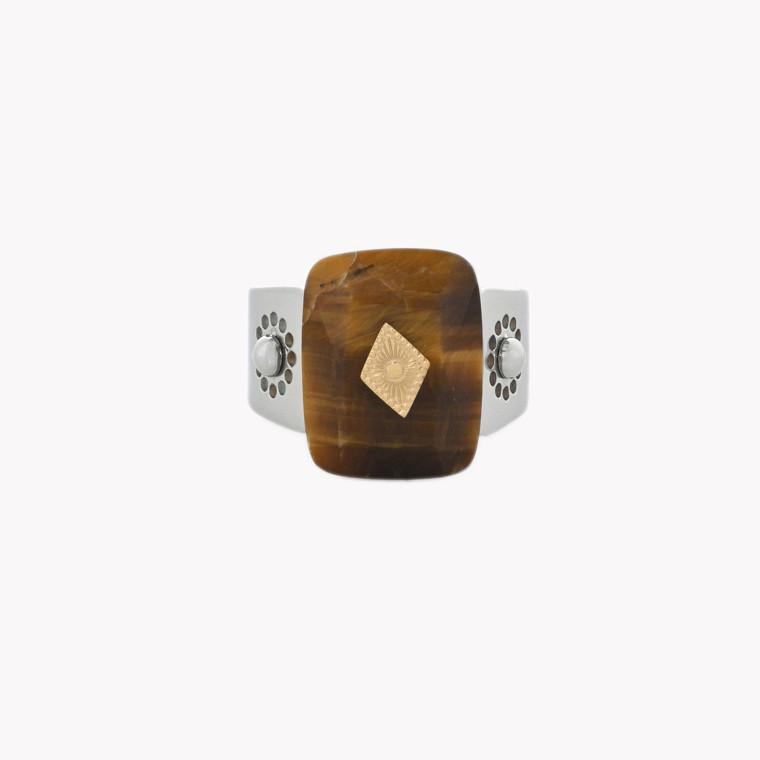 Bague acier pierre natural losange GB