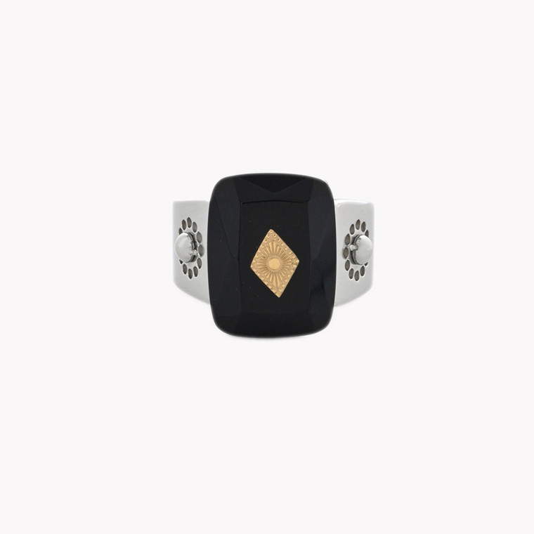 Steel ring natural stone rhombus GB