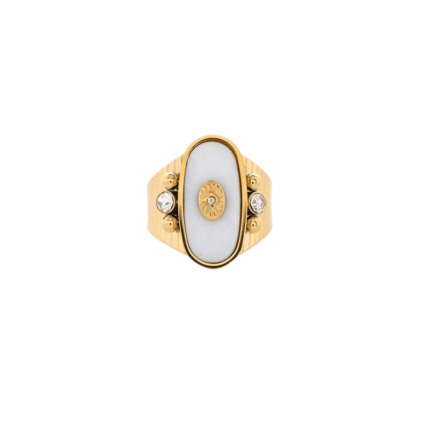 Steel ring natural stone eye GB