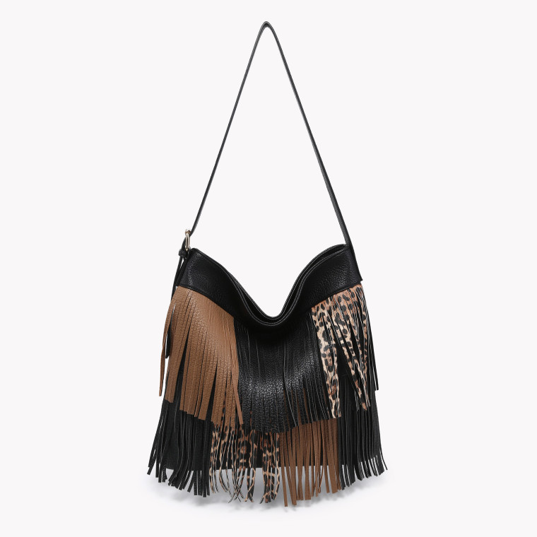 Fringe shoulder bag with GB pattern