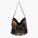 Fringe shoulder bag with GB pattern