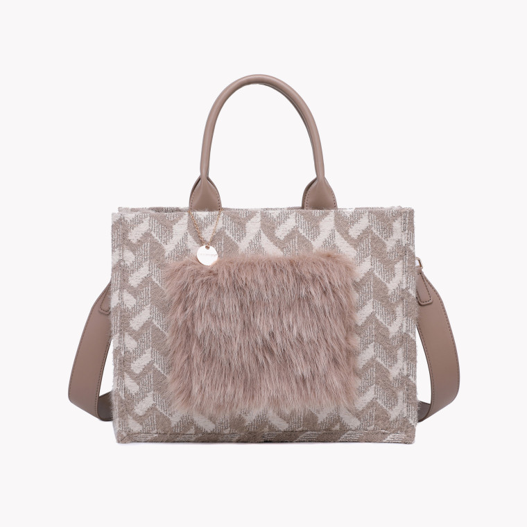 Sac style cabas en farmhouse/fourrure avec motif GB